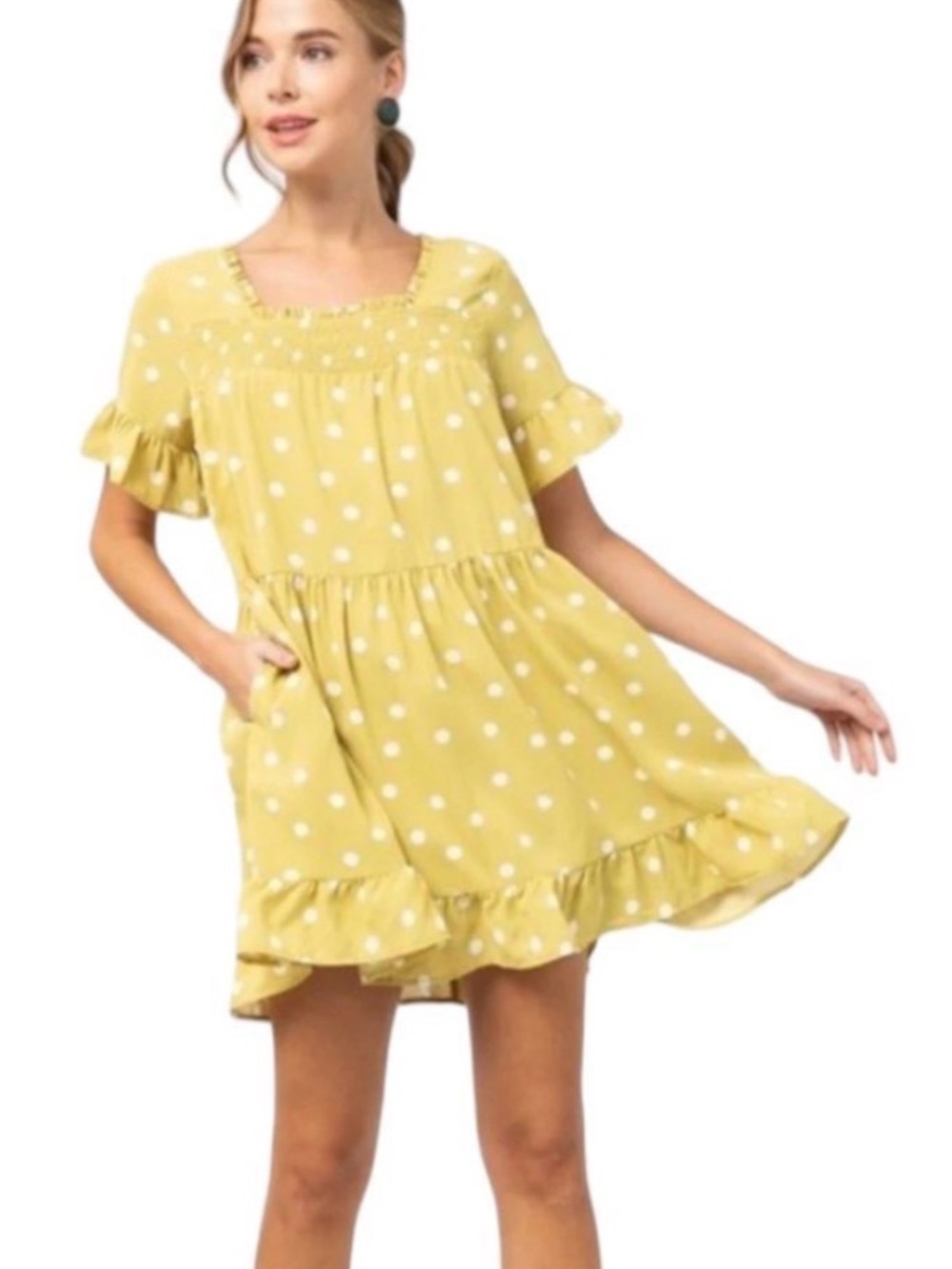 entro Polka Dot Smocked Ruffle Dress